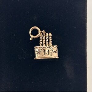 Vintage Style Birthday Cake Charm Gold:silverTone Pendant 11 Candle Cake Jewelr